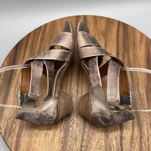 Paul Green Sandals Womens Size 7 Criss Cross Leather Heels Comfort Buckle - Picture 6 of 8